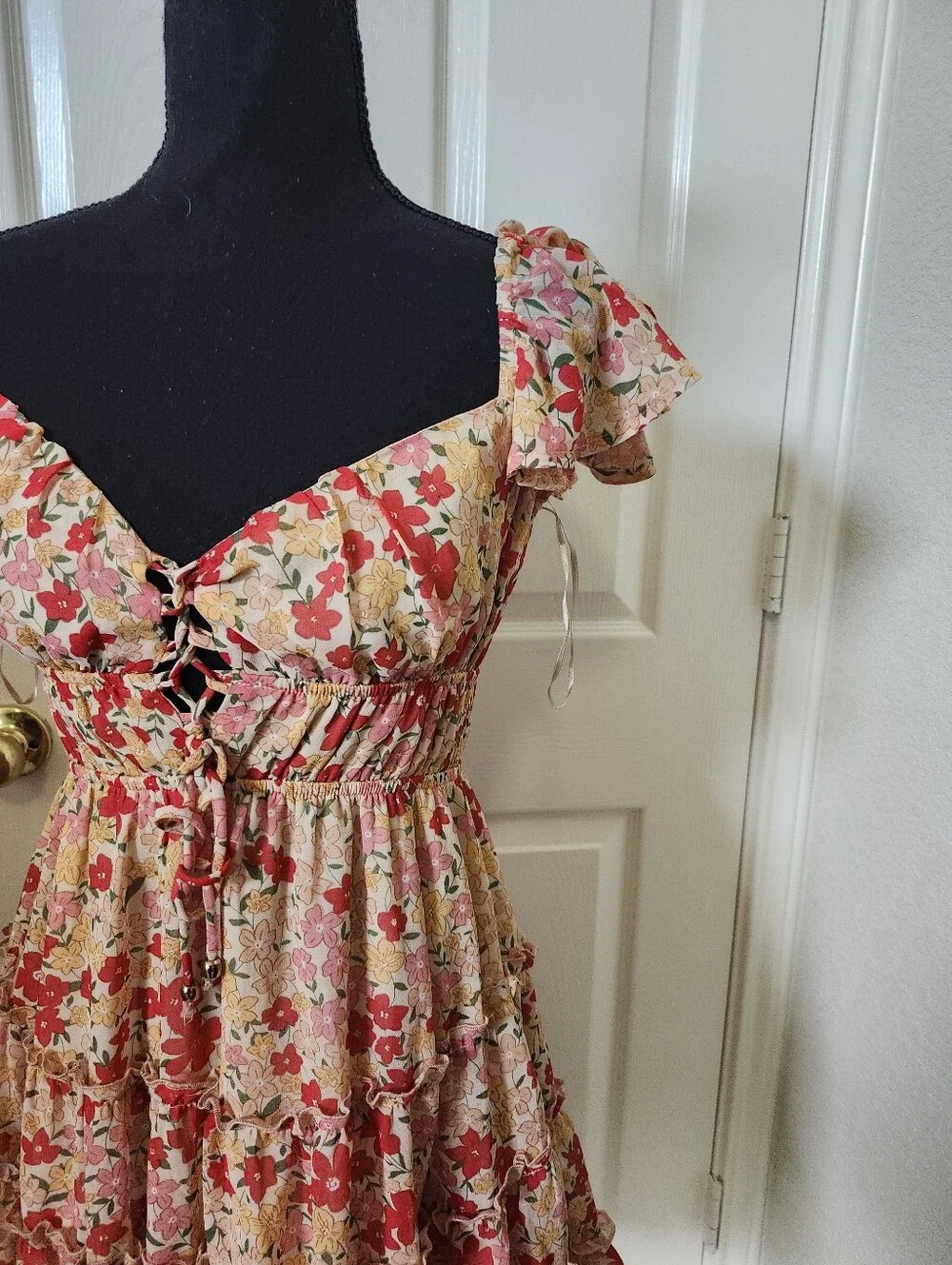 Y&I Floral Pink Tie-Front Sundress Smocked S